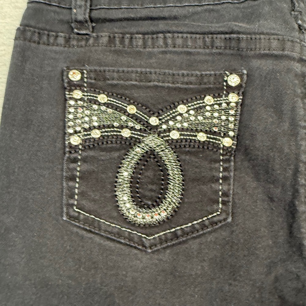 Earl Jean Womens 12P Black Denim Rhinestone Embellished Bootcut Jeans IWP10479BK - Picture 10 of 12